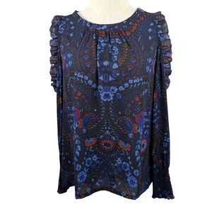 LOFT S Floral Paisley Blouse Cold Shoulder Ruffle Smocked Peasant Whimsigoth